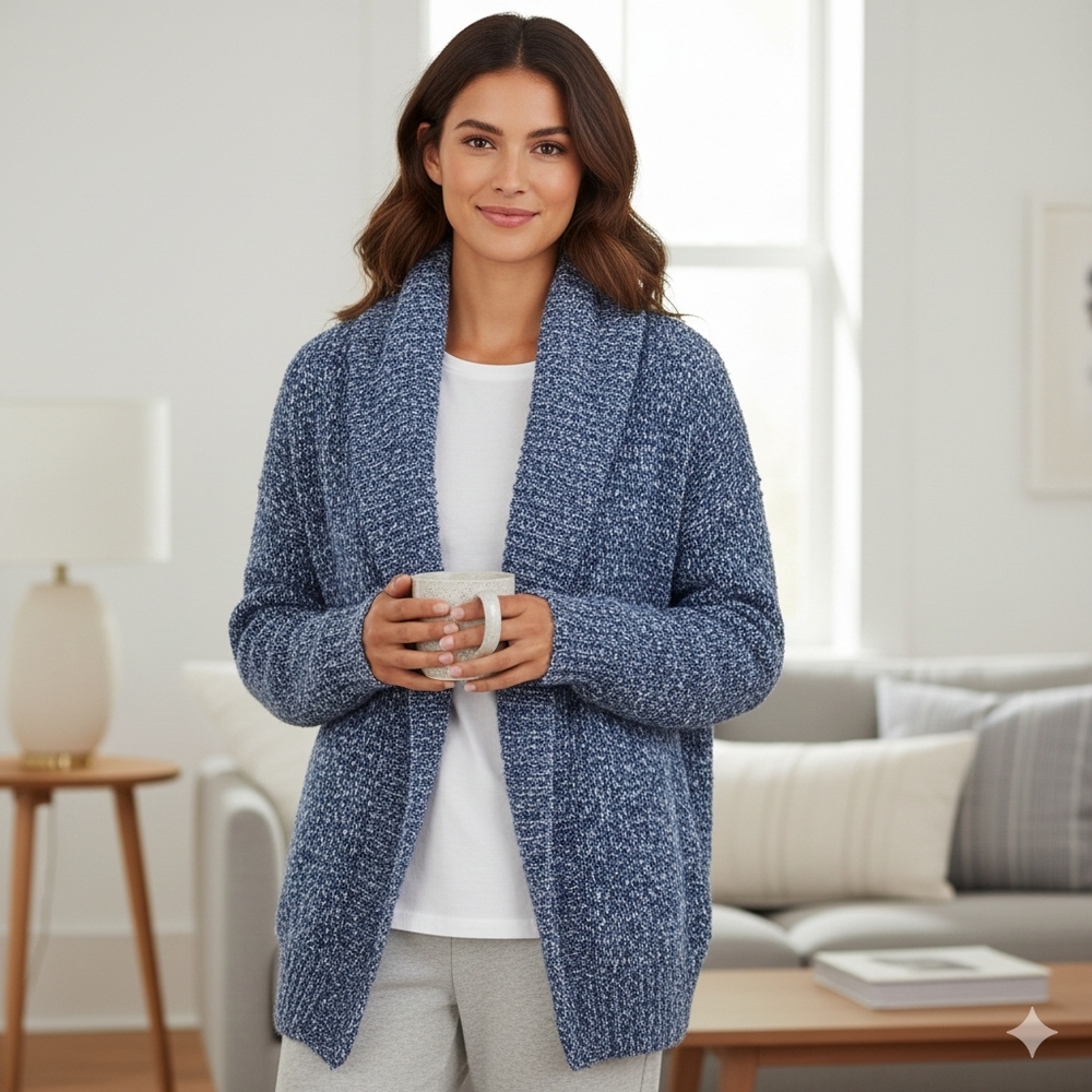 EUC Secret Treasures Size Medium Blue Sapphire Fuzzy Cozy Cardigan!